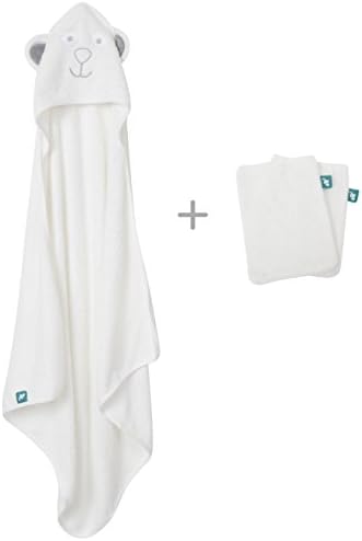 Organic Bamboo Hooded Baby Towel 3 Piece Set - 1 Soft Hooded Bath Towel with Ears for Babies, Toddlers and 2 Bamboo Bath Wash Mitts - Soft and Thick Material for Added Comfort - EBAM007