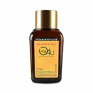 O4U Nilgiri Hills Geranium Oil for - Stress Release, Strong Hair, Soft Skin, Wound Heal & Pain Relief | USDA Certified, 100% Pure & Organic | (10ml)