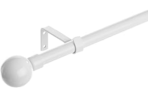 LOLAhome Set de Barra de Cortina Extensible de 122 a 210 cm, 2 escuadras y 2 terminales Blanco de Metal