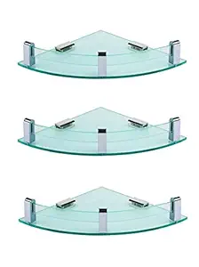 FRICOSTA Wall Corner Shelf Acrylic, Corner for Bathroom, Size -9X9 (inch),Wall Shelf, Colour - Clear (Green Shade)(Pack of 3 PCS)