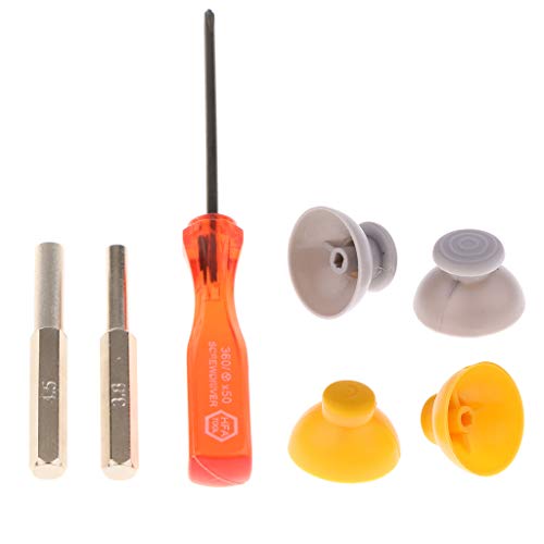 P Prettyia Replacement Joystick Caps 2 Grey + 2 Yellow For Nintendo GameCube NGC Controller + Repair Tools Tri Wing Y Tip Screwdriver 3.8mm 4.5mm