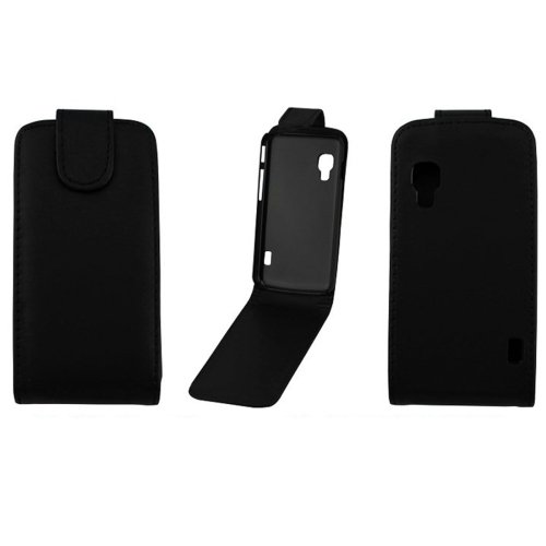 alsatek – Carcasa Funda de Piel sintética para LG Optimus L5 II/E460 Negro Vertical