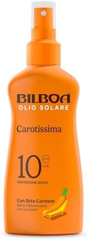 Bilboa Carotissima, Olio Solare Spray SPF 10, Olio Abbronzante Corpo, Formula con Betacarotene, Mette l'Abbronzatura Nero su Bianco, Resistente all'Acqua, Dermatologicamente Testato, 200 ml