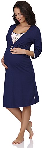 Be Mammy Maternity Night Dress Tulpe-3/4 (Dark blue/Flowers, XXL)