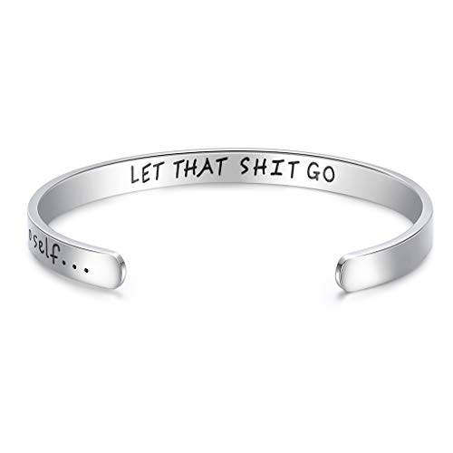 CERSLIMO Inspirational Friendship Gifts for Women Positive Quote Let That Sh't Go Note to Self Bracelets Cuff Bangle Encouragement for Men Teens Girls