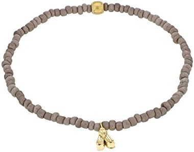 LUIS MORAIS Men's 14ct Yellow Gold Small Hanging Fly and Striped Grey Beads Bracelet of Length 19.05-28.8cm