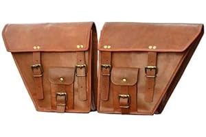 ALASKA EXPORTS Motorcycle Saddle Bag Leather Cycling Tools Storage Bags | Motorbike Saddlebags | Bike Panniers | Cycle Saddlebag (2 Bags) Brown