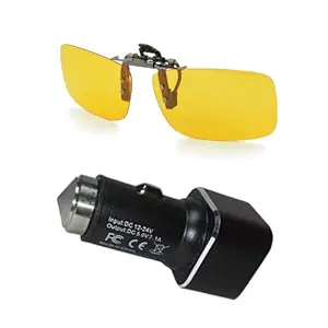 Spartan Combo of Night Vision unisex Clip On Goggles with 2.1A/24W Dual USB Ports Car Charger Adapter with Hammer for driving || Unisex Night vision Glasses|| Clip on Glasses (Medium)