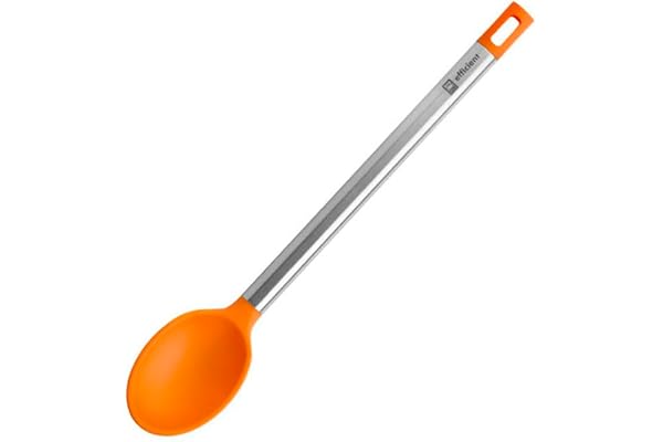 BRA Efficient | Cuillère de Cuisine, Acier Inoxydable, Nylon et Silicone, Orange, 35 cm