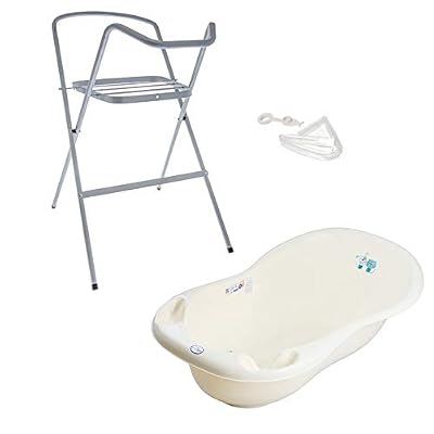 MonMobilierDesign Baignoire bébé thermomètre Jaune Dog and Cat 86 cm + Pieds + Tuyau
