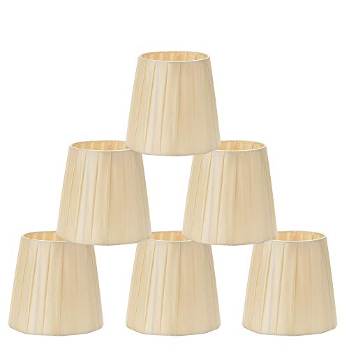 DULEE 6 Pcs Set 6 inch E14 Screw Lampshades For Candle Crystal Chandelier Wall Lamp Droplight Small Lamp Shades,(Top) 11cm x (Height) 14cm x (Bottom) 15cm,Beige