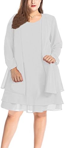 MERRYA Women's Plus Size Business Chiffon Jacket Mother of The Bride Dress Suit (White, 2X Plus)