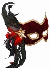 Forum Novelties ATC005756287 Venetian Burgundy Velvet Feathered Mardi Gras Mask - Adult