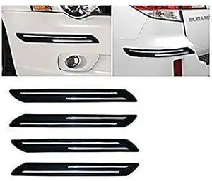 GOLAJI Auto Accessories Rubber Car Bumper Protector Guard with Double Chrome Strip for Car 4Pcs - Black (for Universal Car)