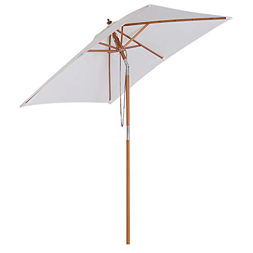 Outsunny Parasol rectangulaire inclinable Bois Polyester Haute densité 2L x 1,5l x 2,3H m crème