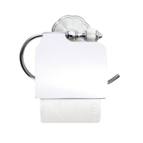 modona im europäischen Stil Toilettenpapierhalter mit Abdeckung – weiß Porzellan & Chrom poliert – Flora Serie – 5 Jahr Vorteil - 2