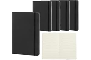 PUBLICLICK Bloc Notas A5 (5 packs), blocs de 96 hojas de papel crema de Rayas, set cuaderno de notas, cuaderno escritura. (Negro)