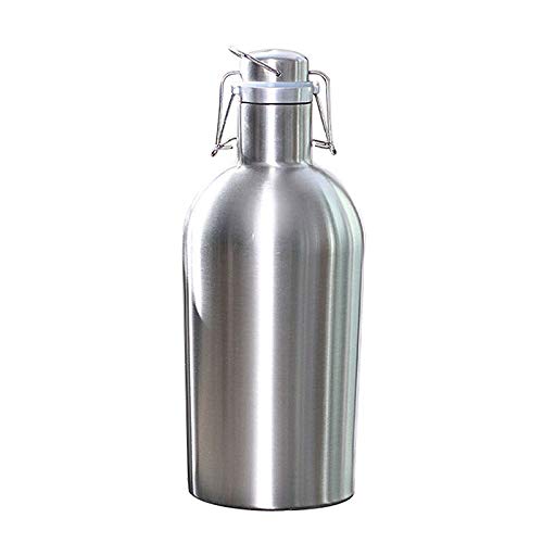 SODIAL 2L in Acciaio Inox Homebrew Beer Growler Sicuro Swing Top Coperchio Bottiglie di Birra di Grande capacità per Esterno