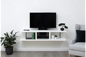 GFW High Gloss Wall Mounted Floating TV Unit for Television & Media, Engineered Wood, White, 35 x 150 x 32 cm