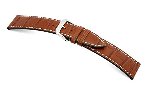 RIOS1931 Uhrenarmband Louisiana Crocodile Calf Rindleder Cognac Kontrastnaht Bandanstoss 20 mm RIOS1931 Uhrenarmband Louisiana Crocodile Calf Rindleder Cognac Kontrastnaht Bandanstoss 20 mm