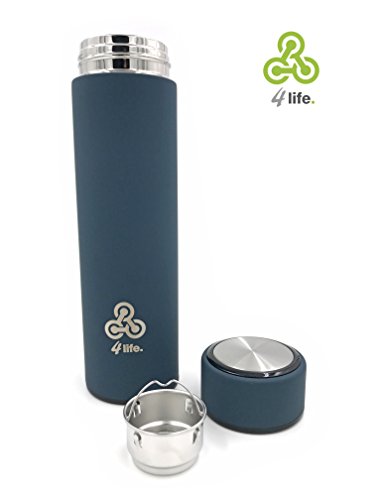 4life. Thermosflasche 450 ml | kompakte Thermoskanne aus Edelstahl | doppelwandige Isolierkanne | Isolierflasche für Getränke, Tee und Kaffe sowie für Babynahrung. BPA – BPS Frei. Inklusive Teesieb | PREMIUM Qualität | matt blau - 3