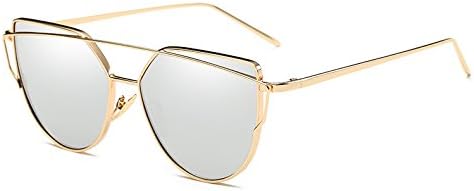 Skitic Metal Cateye Sunglasses Men Women's Modern Fashion Mirror Polarized Goggles UV 400 Protection Spectacles Anti Glare Anti Blue Rays Glasses Unisex - Gold Frame with Silver Lens