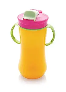 ORENAME Big Milk Bottle for Kids Plastic, School Milk Sipper Bottle for Kids Plain Grippy Cup Bottle with Handle Straw for Kids, Water Bottles for Toddler Boys & Girls (Yellow)