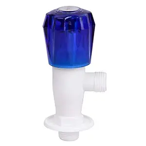 SOCCER - Plastic Angle Valve Cock Tap (Pack of 1)/Heavy Duty Crystal Plastic PVC & P.P. Stop Cock/Tap Angle Valve/Angular Stop Cock with Wall Flange (1, Blue)