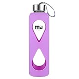 MIU COLOR - Botella de agua de vidrio, antideslizante funda de silicona con botella de vidrio de borosilicato respetuoso con el medio ambiente, sin BPA, PVC, plástico y plomo, violeta