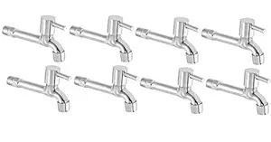 ZESTA Stainless Steel Brass Disc Turbo Long Body Bib Cock Tap with Flange (Standard; Silver) - Pack of 8