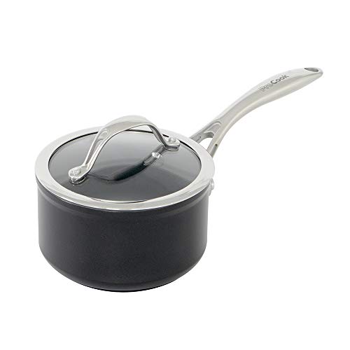 ProCook Professional Ceramic - Petite Casserole Induction 14cm - Revêtement antiadhésif Céramique & Titane - avec Couvercle Verre Trempé - Manche INOX Isolant - 14cm 1,2 L