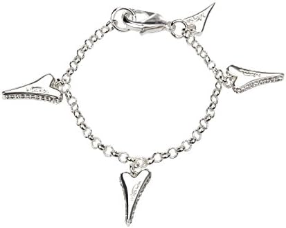 Miss Dee 1 Micron Silver Plated Fashion Bracelet with 4 Heart Charms with 2 Rows of Diamante Edging