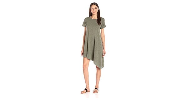 Raw Slant Hem Trapeze Dress, Weed 