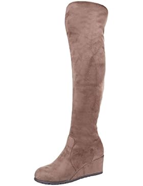 Ital-Design Overknee Stiefel Damen Schuhe Klassischer Stiefel Keilabsatz/ Wedge Overknee Reißverschluss Stiefel