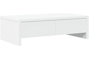 vidaXL Monitorständer, Schreibtischaufsatz mit Schubladen, Unterbau Bildschirm Laptop Ständer, Tisch Erhöhung für PC Monitor Drucker, Weiß Holzwerkstoff