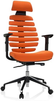 HJH Office 714607 Sedia da ufficio professionale Ergo LINE II PRO Tessuto Arancione Sedia girevole ergonomica con supporto lombare e poggiatesta