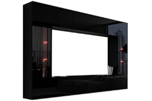 FURNITECH Wohnwand Wohnzimmer | Wohnzimmer Möbel mit LED Weiß | Hängend Wohnwand Modern | Wohnzimmer Schrankwand mit Regale und TV Schrank (Future 28/HG/B/1 1A | 249cm)