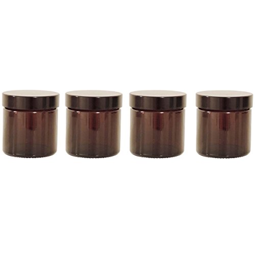 Viva Haushaltswaren #61107# 4 braune Glastiegel 60 ml / Salbentiegel / Cremetiegel / Glasdosen aus Braunglas inklusiv Beschriftungsetiketten, braun, 5.1 x 5.1 x 5.3 cm