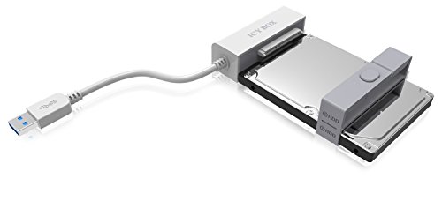 Icy Box IB-AC622-U3 2-fach USB 3.0 zu SATA III Adapter für 2x 2,5″ (6,35 cm) HDD/SSD inkl. Silikonhalterung/Stabilisator (weiß) - 2