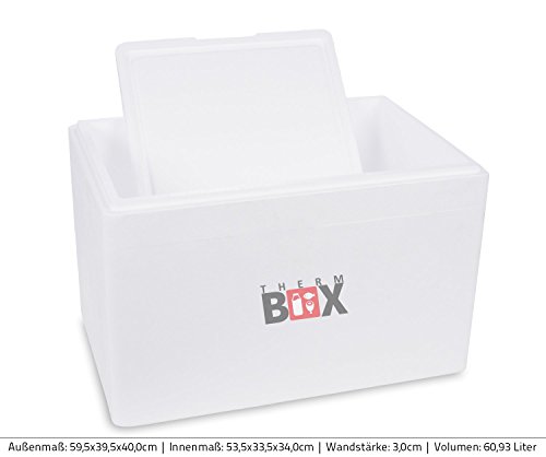 Styroporboxen in verschiedenen größen. 2 bis 88 Liter L-XXL Isolierbox Thermobox Kühlbox Warmhaltebox Weiß und Schwarz in Profiqualität, Art der Box:XXL 60.93L 59.5×39.5×40.0cm d=3.0cm - 3