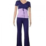Summer Short Sleeve Yoga Clothing Suit (Deep Purple & Light Purple) L
