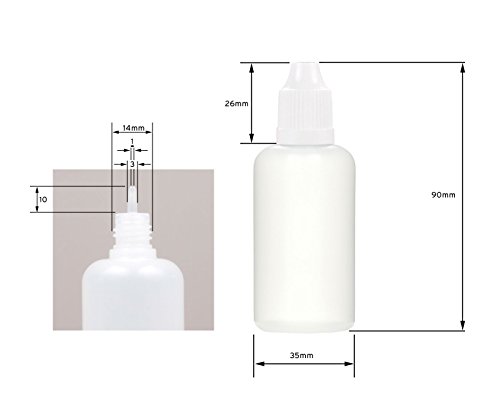 10 x 50 ml Octopus Tropfflaschen, zur Dosierung von Flüssigkeiten, E-Liquids, Augentropfen, leere LDPE Kunststoffflaschen transparent, Tropferflaschen mit weissen Tropfverschlüssen, mit Kindersicherung, inkl. 10 Beschriftungsetiketten - 4