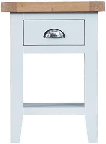 Stratford White Painted Side Table / Contemporary 1 Drawer End Table with Chunky Oak Top