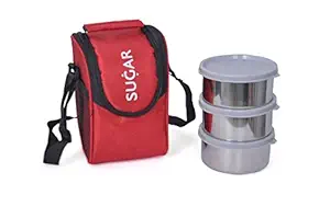 Xylo Stainless Steel Insulated Lunchbox / Tiffin Carrier /Lunch Carrier/ Tiffin Box / Tiffin Bag Set of 3(400 ml containers) for School Office and Gifting RED