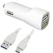 Price comparison product image USB Type C Car/DC Charger for Motorola Moto Z3,Z2 Force Edition,Z2 Play,Z Play,Z Force,Moto Z,M,Z Play Droid (Dual USB Port,USB Type C Data Charging Cable included) - White + MND Stylus