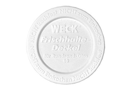 WECK 5er Set Frischhaltedeckel für Rundrandglas 60 mm, Kunststoffdeckel, Vorratsgläser verschließen, Schnappdeckel, Kunststoff weiß, passend für WECK-Rundrandgläser RR60, wiederverwendbar, GRATIS Rezeptheft - 2