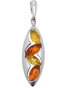 Mehrfarbiger Bernstein Sterling Silber Marquiseschliff Anhänger