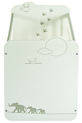PEGANE Lit bébé en MDF, Coloris Blanc Motif Jungle, 67 x 90 x 123.4 cm