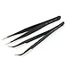 2 Pcs Nail Art Rhinestones Eyelashes Extension Straight & Curved Tips Tweezers Tool Set Make Up Tool Black