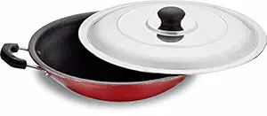 HOMEST Non-Stick Aluminium Appachatti with Stainless Steel lid, 2.6mm, Red/Black, 23cm, Gas Compatible